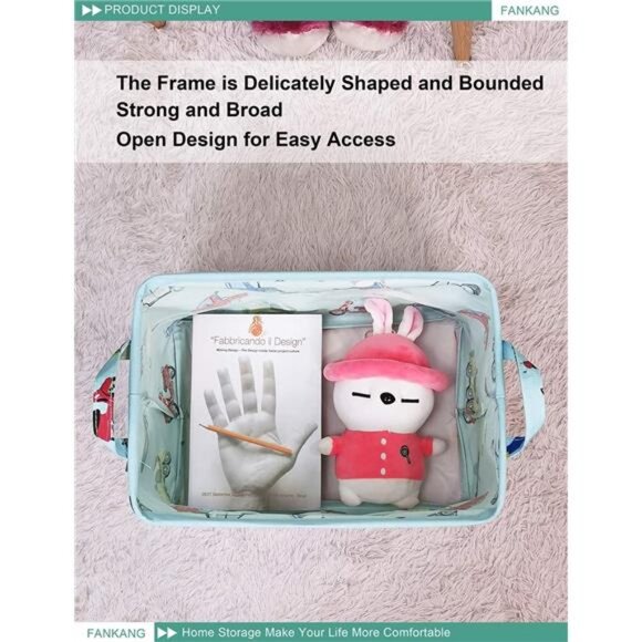 Storage Basket,Nursery Hamper Canvas Laundry Basket Foldable with Waterproof - Picture 6 of 7